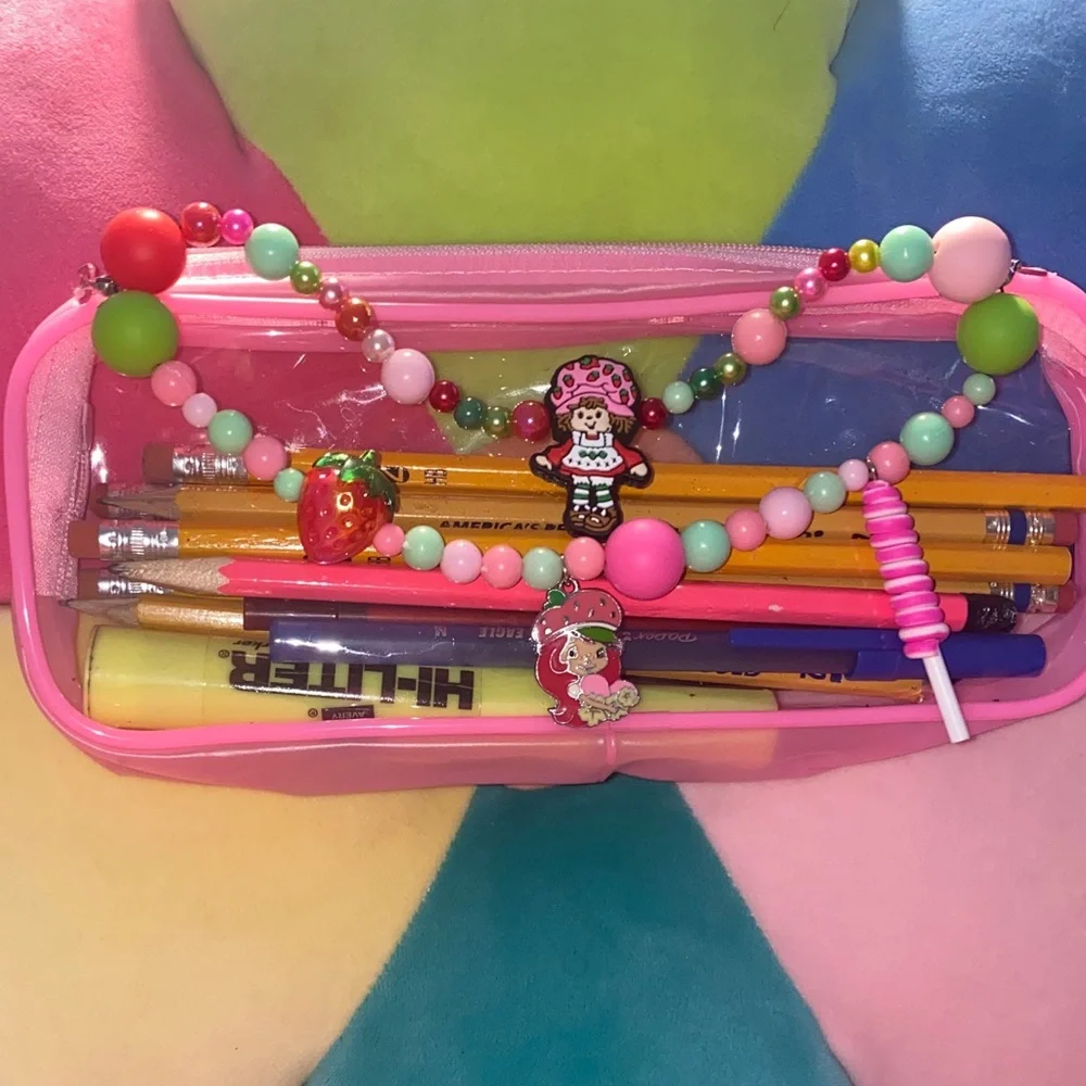 Pencil case beaded with Strawberry Charm